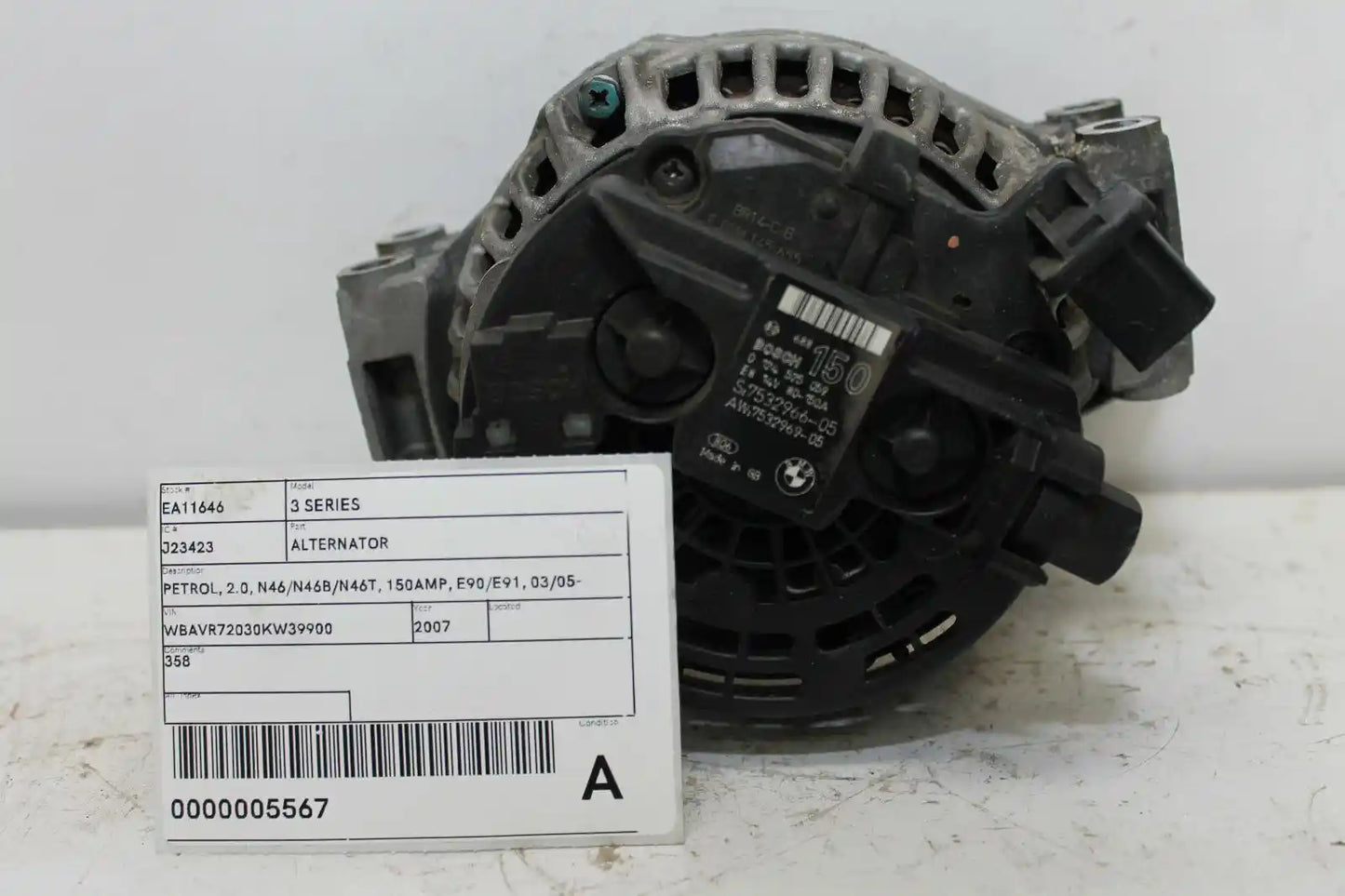 Used BMW, 3 Series Alternator Petrol 2.0 N46/N46B/N46T 150Amp E90/E91 03/05 01/12 2007 – image 1 - All Good Parts