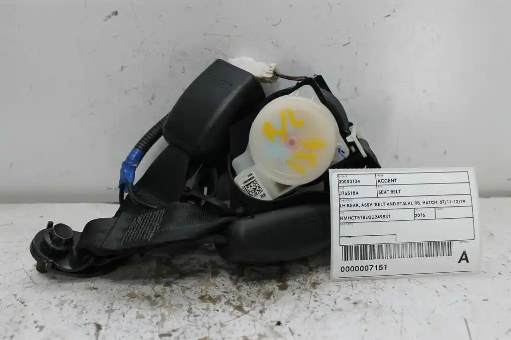 Used Hyundai, Accent Seat Belt Lh Rear Assy (Belt And Stalk) Rb Hatch 07/11 12/19 2016 – image 1 - All Good Parts