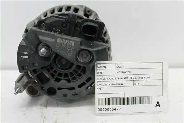 Used Volkswagen, Golf Alternator Petrol 1.4 Bosch 140Amp Gen 6 10/08 01/16 2010 – image 1 - All Good Parts