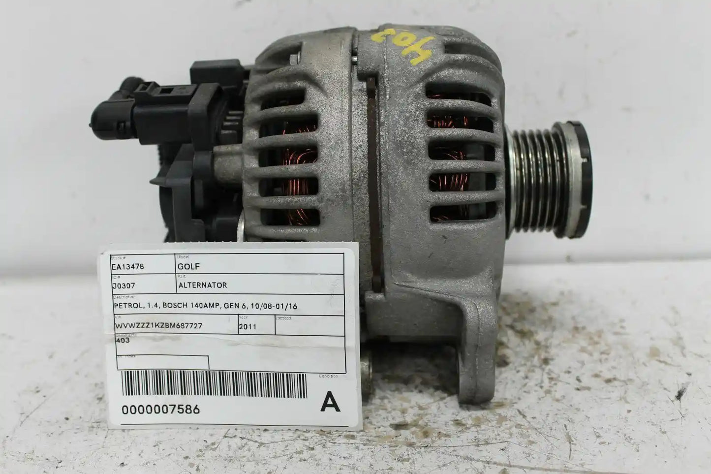 Used Volkswagen, Golf Alternator Petrol 1.4 Bosch 140Amp Gen 6 10/08 01/16 2011 – image 1 - All Good Parts