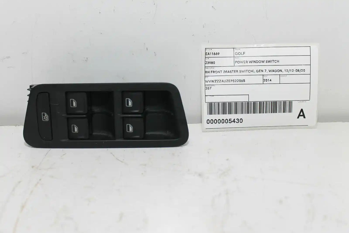 Used Volkswagen, Golf Power Window Switch Rh Front (Master Switch) Gen 7 Wagon 12/12 08/20 2014 – image 1 - All Good Parts