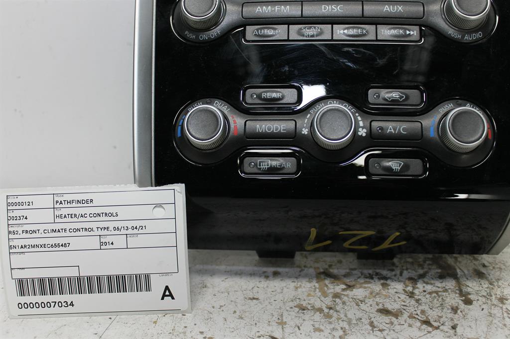Used Nissan, Pathfinder Heater/Ac Controls R52 Front Climate Control Type 06/13 04/21 2014 – image 1 - All Good Parts
