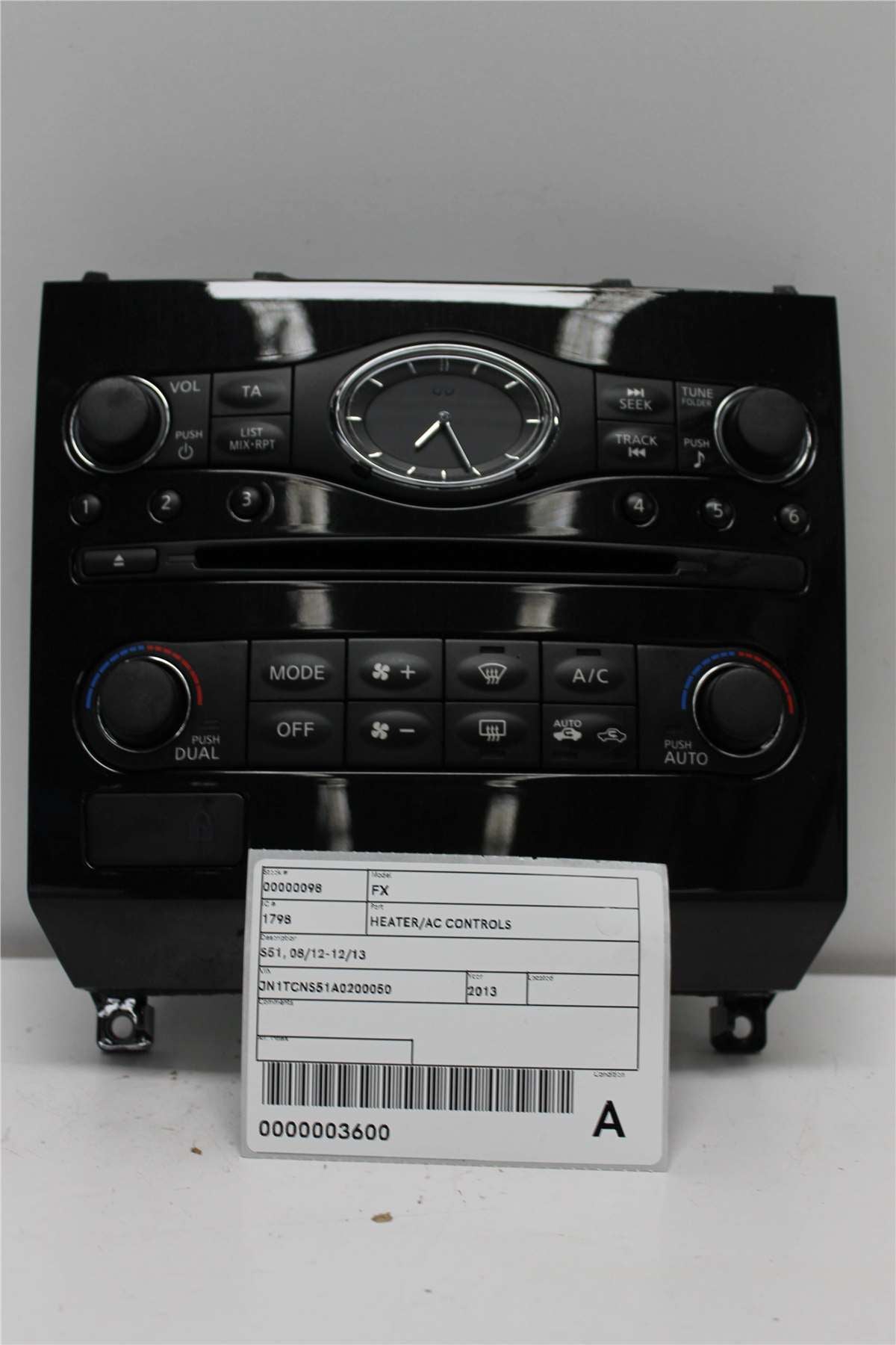 Used Infiniti, FX37 Heater/Ac Controls S51 08/12 12/13 2013 – image 1 - All Good Parts