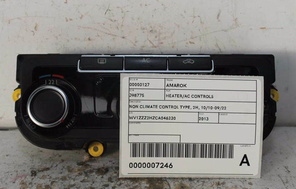 Used Volkswagen, Amarok Heater/Ac Controls Non Climate Control Type 2H 10/10 09/22 2013 – image 1 - All Good Parts