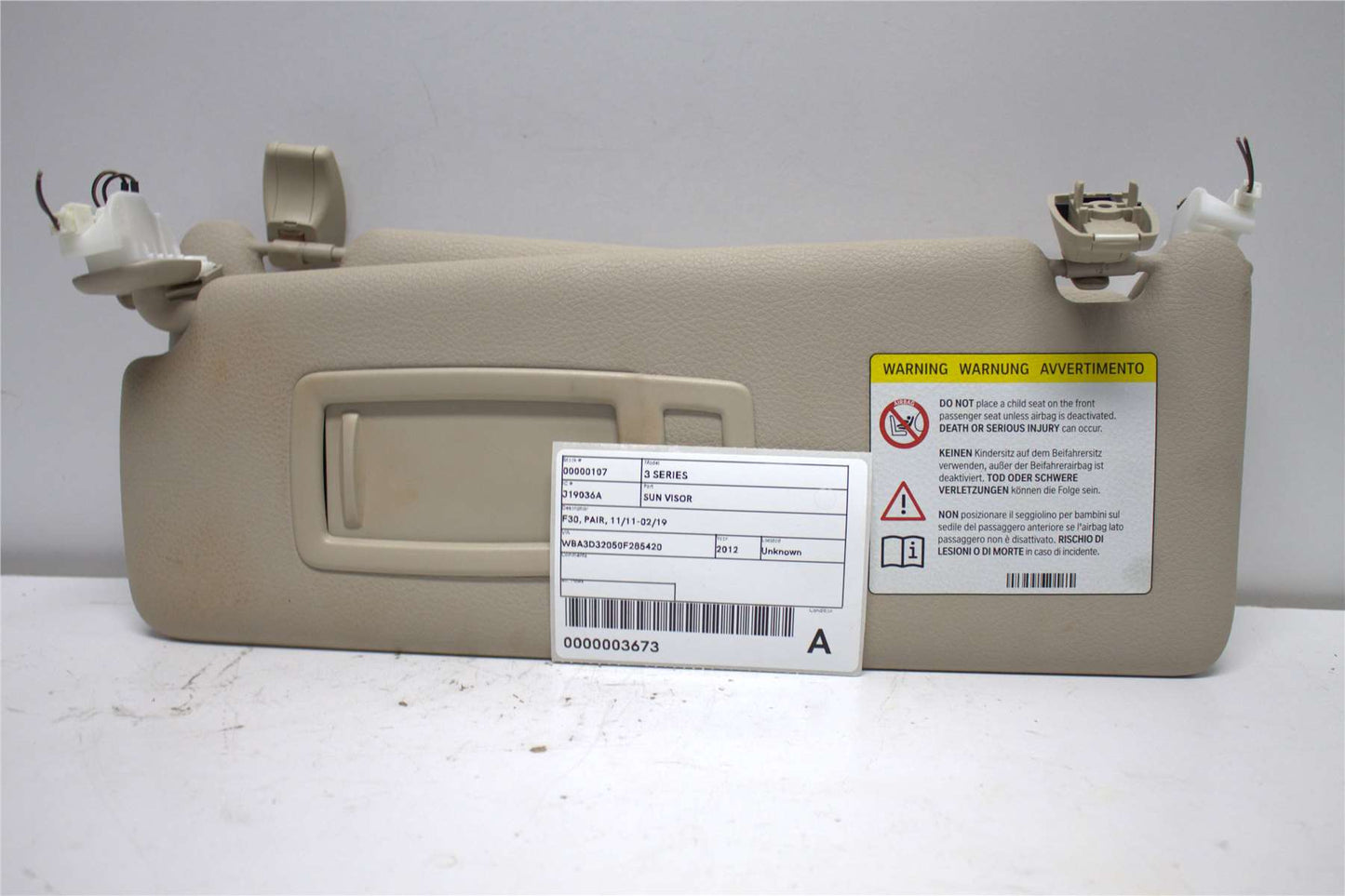 BMW, 3 Series Sun Visor F30 Pair 11/11 02/19