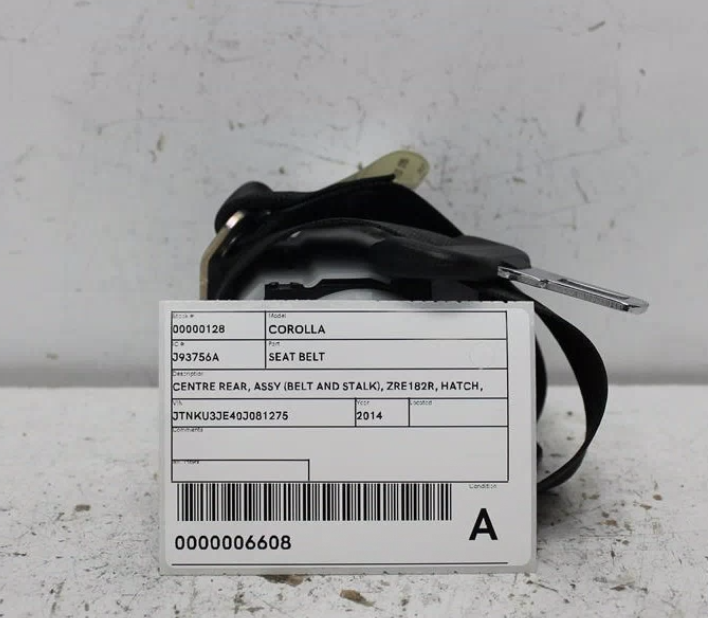 Used Toyota, Corolla Seat Belt Centre Rear Assy (Belt And Stalk) Zre182R Hatch 10/12 03/15 2014 – image 1 - All Good Parts