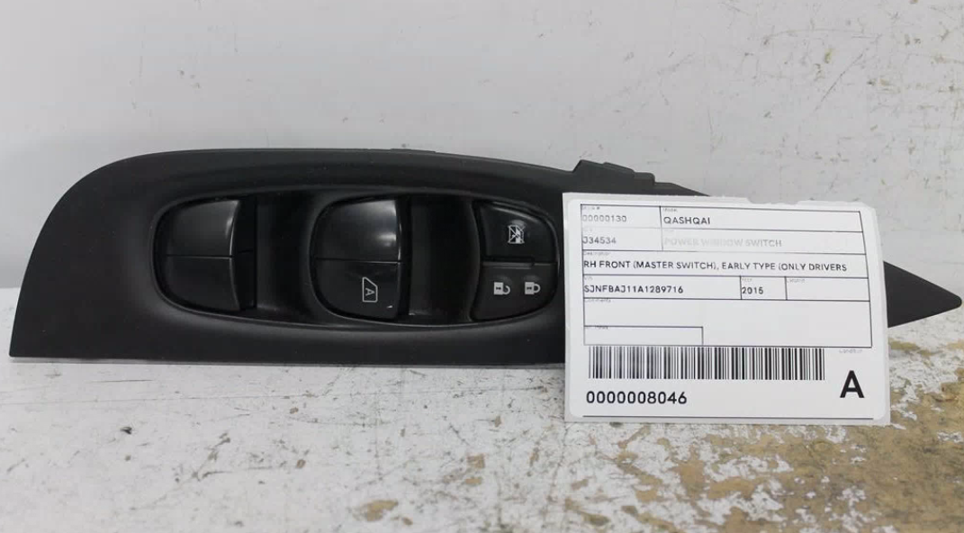 Nissan, Qashqai Power Window Switch Rh Front (Master Switch) Early Type (Only Drivers Door Auto Type) J11 06/14 06/17
