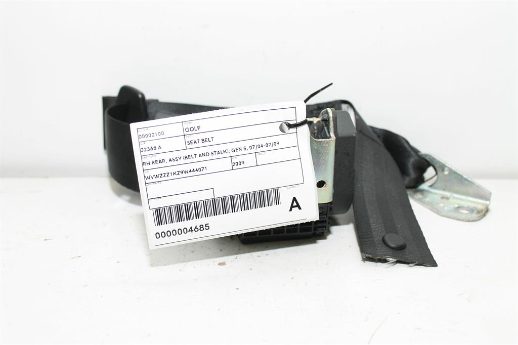 Used Volkswagen, Golf Seat Belt Rh Rear Assy (Belt And Stalk) Gen 6 10/08 03/13 2009 – image 1 - All Good Parts