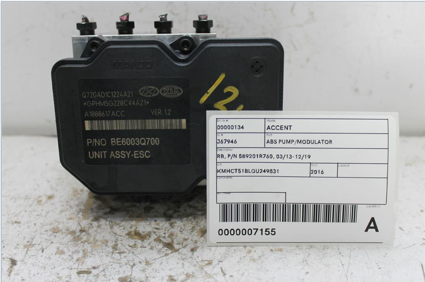 Used Hyundai, Accent Abs Pump/Modulator Rb P/N 589201R760 03/13 12/19 2016 – image 2 - All Good Parts
