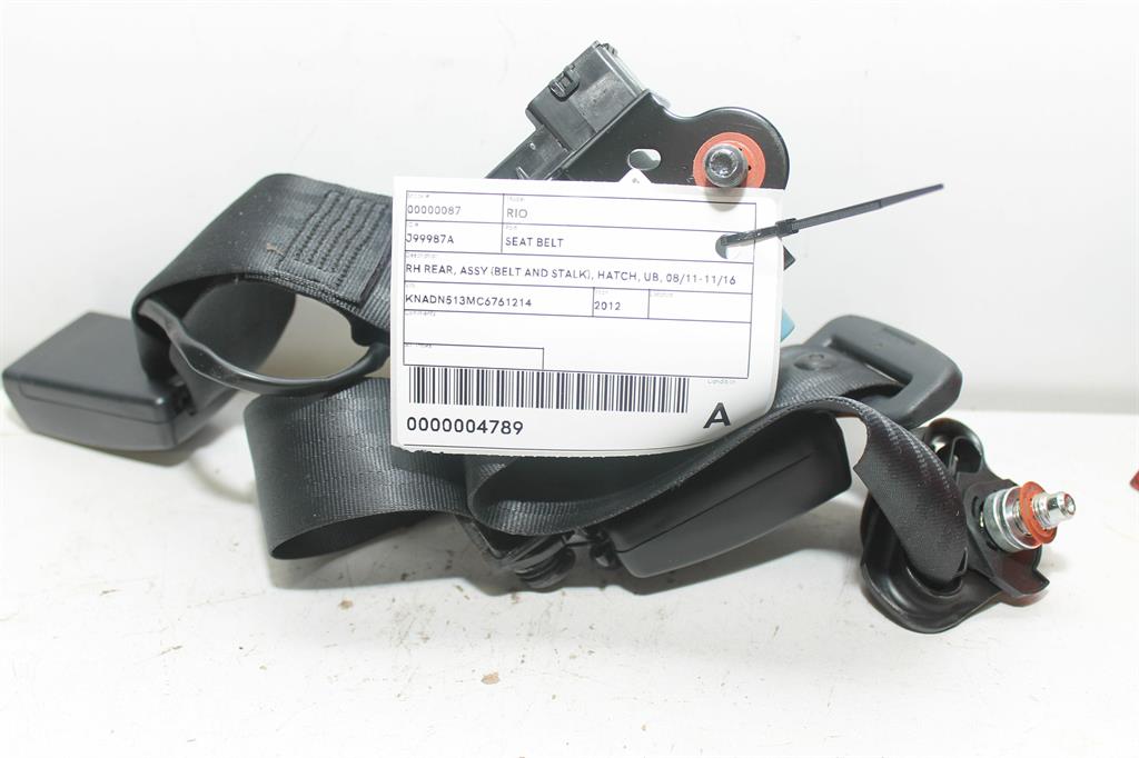 Used Kia, Rio Seat Belt Rh Rear Assy (Belt And Stalk) Hatch Ub 08/11 11/16 2012 – image 1 - All Good Parts