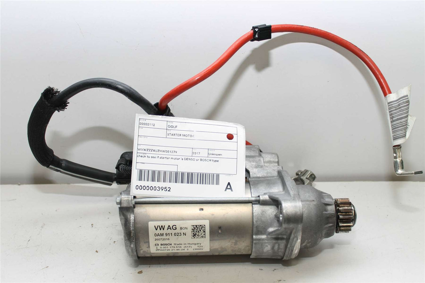 Used Volkswagen, Golf Starter Motor Petrol 1.4 Auto T/M Bosch Gen 7 12/12 08/20 2017 – image 1 - All Good Parts