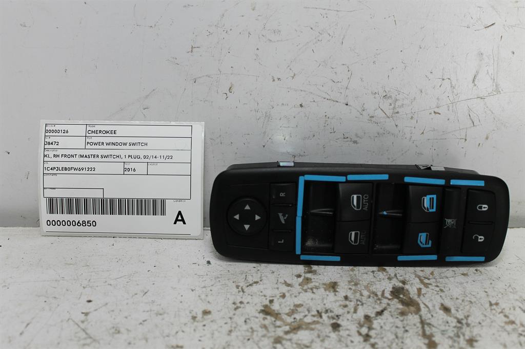 Used Jeep, Cherokee Power Window Switch Kl Rh Front (Master Switch) 1 Plug 02/14 11/22 2016 – image 1 - All Good Parts