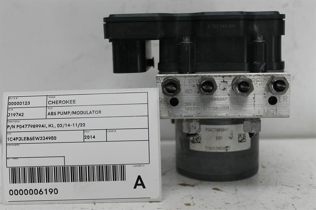 Used Jeep, Cherokee Abs Pump/Modulator P/N P04779899Ai Kl 02/14 11/22 2014 – image 1 - All Good Parts