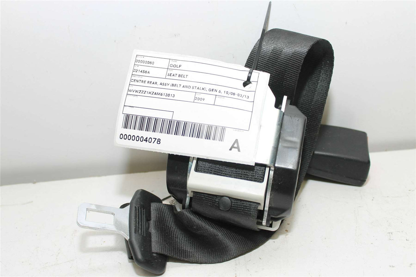 Used Volkswagen, Golf Seat Belt Centre Rear Assy (Belt And Stalk) Gen 6 10/08 03/13 2009 – image 1 - All Good Parts