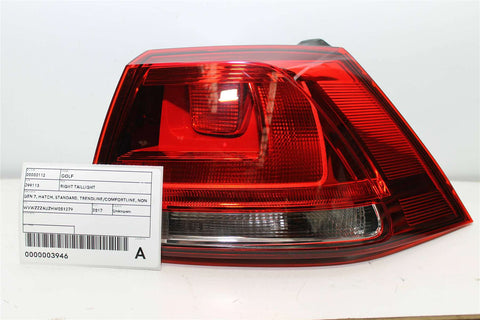 Volkswagen, Golf Right Taillight Gen 7 Hatch Standard Trendline/Comfortline Non Led Type Non Tinted Type 12/12 03/17