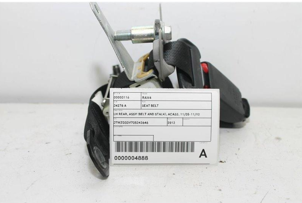Used Toyota, Rav4 Seat Belt Lh Rear Assy (Belt And Stalk) Aca33 11/05 11/12 2012 – image 1 - All Good Parts