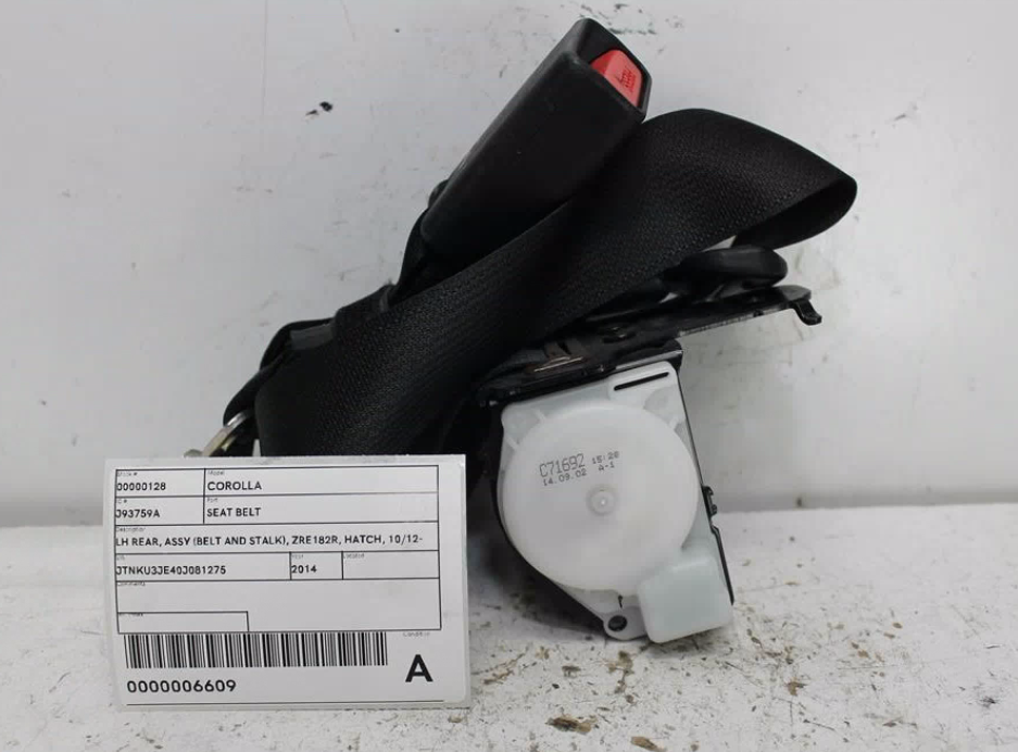 Used Toyota, Corolla Seat Belt Lh Rear Assy (Belt And Stalk) Zre182R Hatch 10/12 03/15 2014 – image 1 - All Good Parts