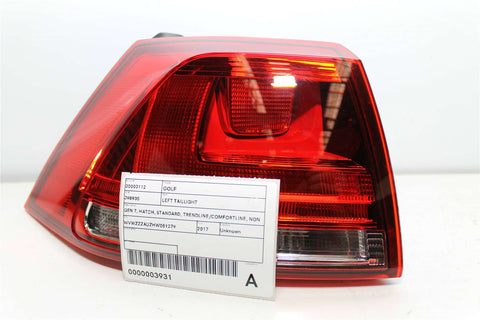 Volkswagen, Golf Left Taillight Gen 7 Hatch Standard Trendline/Comfortline Non Led Type Non Tinted Type 12/12 03/17