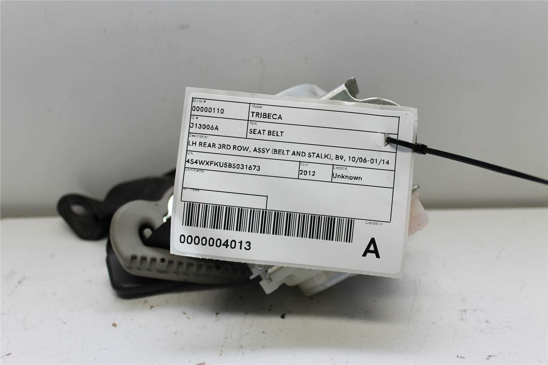 Used Subaru, Tribeca Seat Belt Lh Rear 3Rd Row Assy (Belt And Stalk) B9 10/06 01/14 2012 – image 1 - All Good Parts