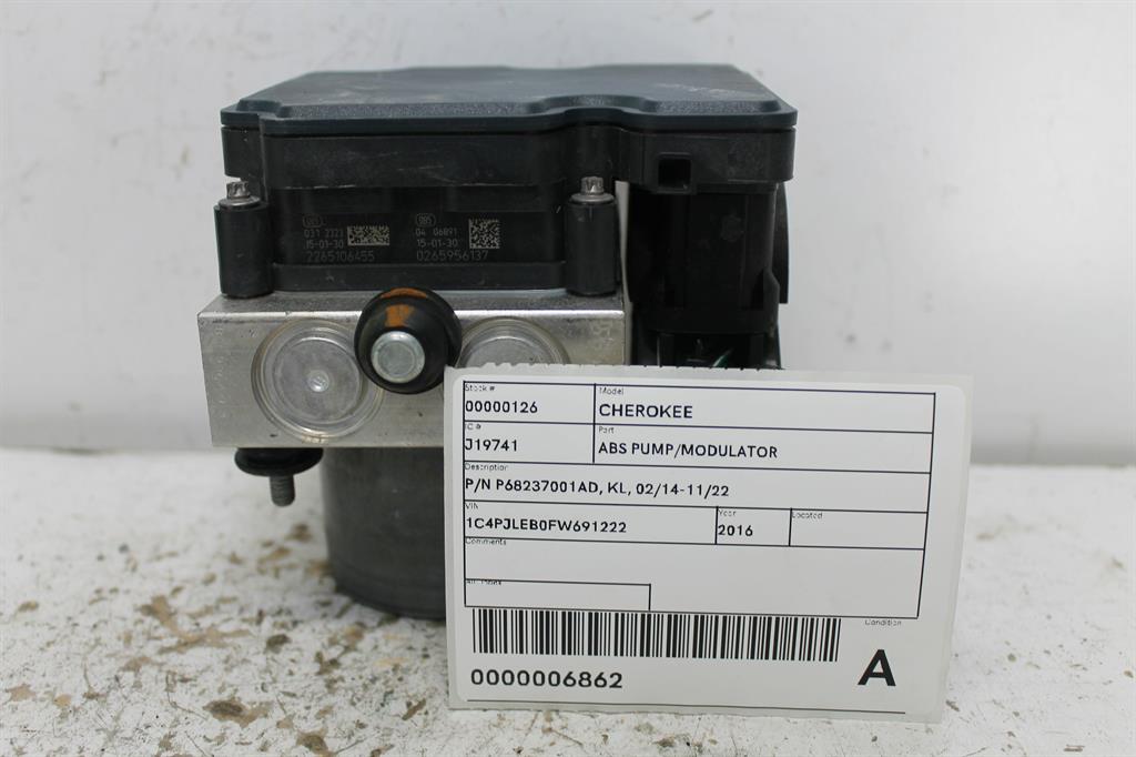 Used Jeep, Cherokee Abs Pump/Modulator P/N P68237001Ad Kl 02/14 11/22 2016 – image 1 - All Good Parts
