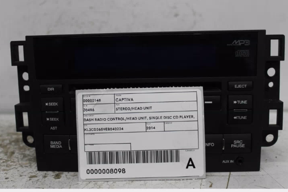 Used Holden, Captiva Stereo/Head Unit Dash Radio Control/Head Unit Single Disc Cd Player Lx/Ls/Lt/Ltz/Captiva 7 (4Th Vin = C) Cg 07/12 09/15 2014 – image 1 - All Good Parts