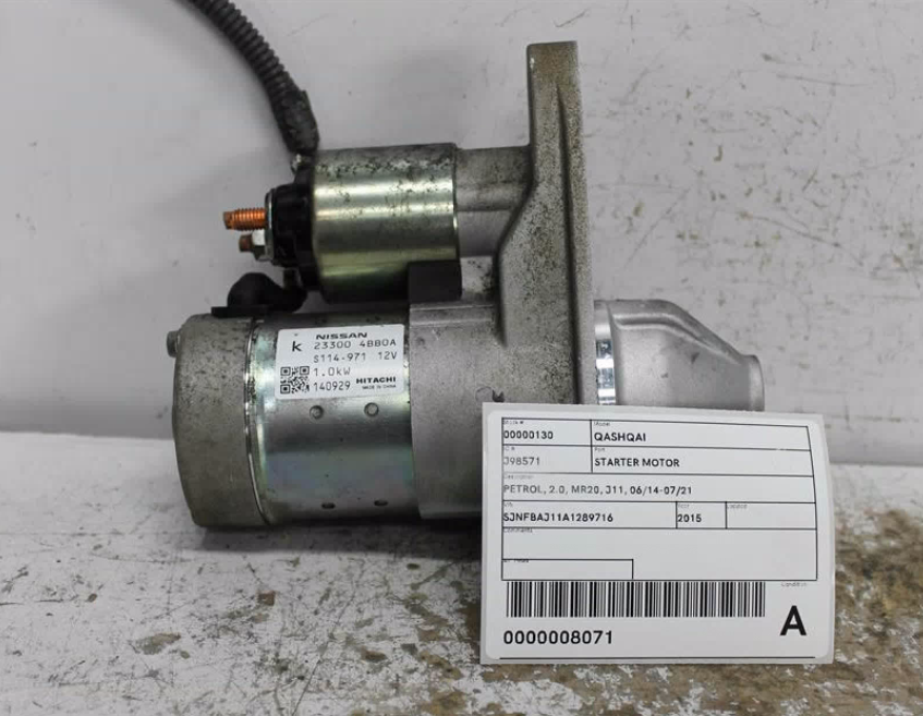 Used Nissan, Qashqai Starter Motor Petrol 2.0 Mr20 J11 06/14 07/21 2015 – image 1 - All Good Parts