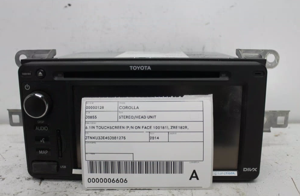 Used Toyota, Corolla Stereo/Head Unit 6.1In Touchscreen (P/N On Face 100181) Zre182R Hatch 10/12 03/15 2014 – image 1 - All Good Parts