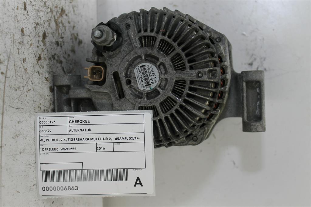 Used Jeep, Cherokee Alternator Kl Petrol 2.4 Tigershark Multi Air 2 160Amp 02/14 03/18 2016 – image 1 - All Good Parts