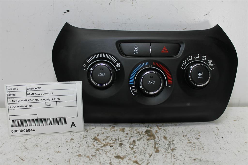 Used Jeep, Cherokee Heater/Ac Controls Kl Non Climate Control Type 02/14 11/22 2016 – image 1 - All Good Parts