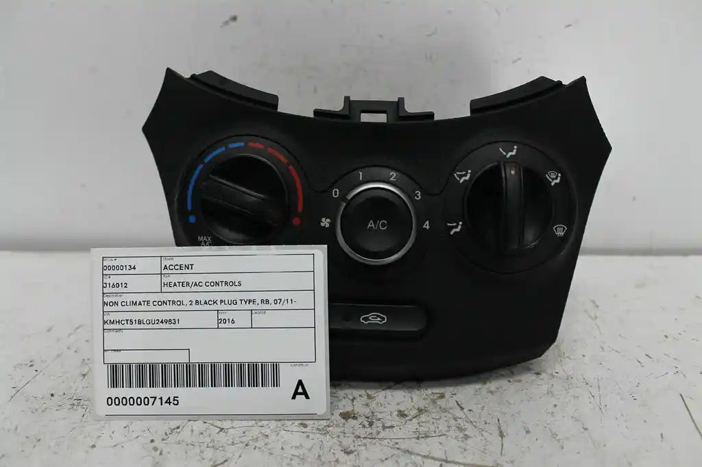 Hyundai, Accent Heater/Ac Controls Non Climate Control 2 Black Plug Type Rb 07/11 12/19