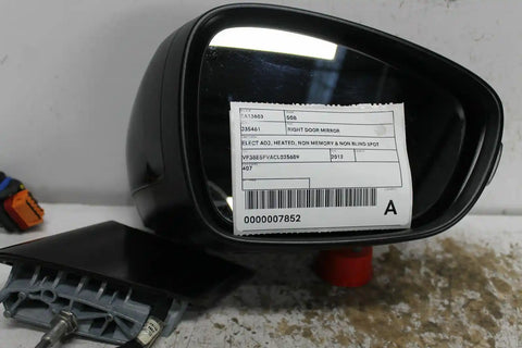 Peugeot, 508 Right Door Mirror Elect Adj Heated Non Memory & Non Blind Spot Monitor Type 07/11 12/17