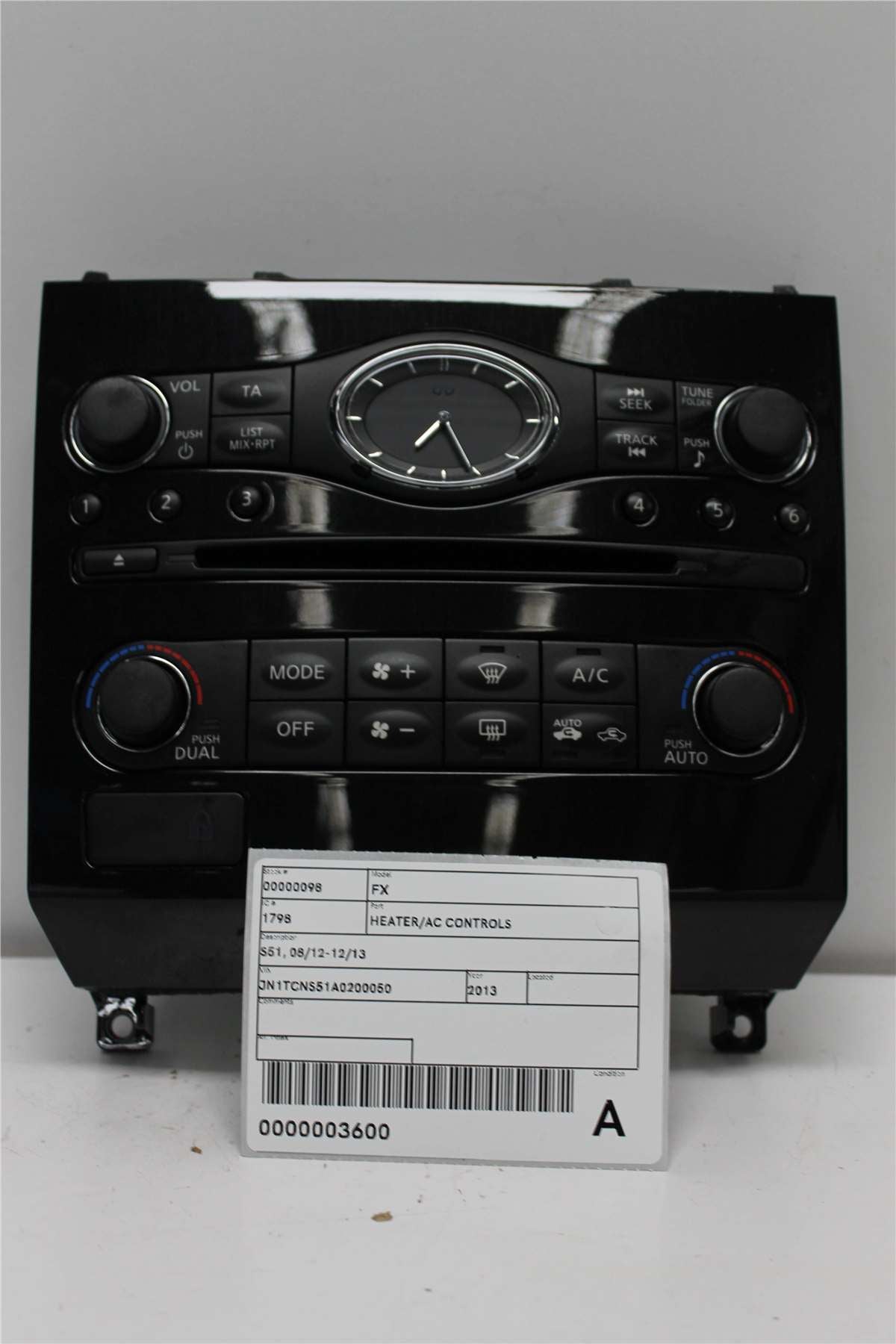 Infiniti, FX37 Heater/Ac Controls S51 08/12 12/13