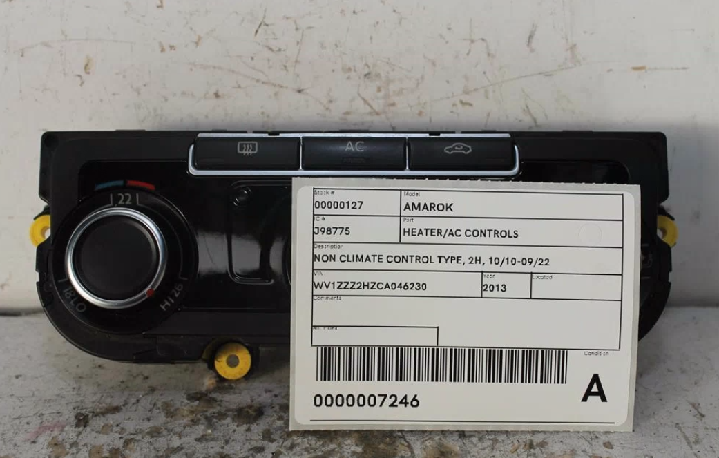 Volkswagen, Amarok Heater/Ac Controls Non Climate Control Type 2H 10/10 09/22