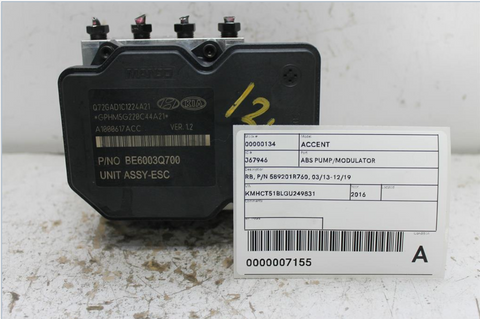 Hyundai, Accent Abs Pump/Modulator Rb P/N 589201R760 03/13 12/19