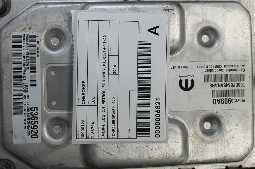 Jeep, Cherokee Ecu 2.4 Petrol Ecu Only Kl 02/14 11/22