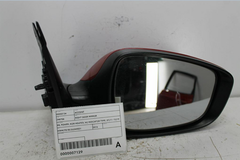 Hyundai, Accent Right Door Mirror Rb Power Non Heated W/ Indicator Type 07/11 12/19