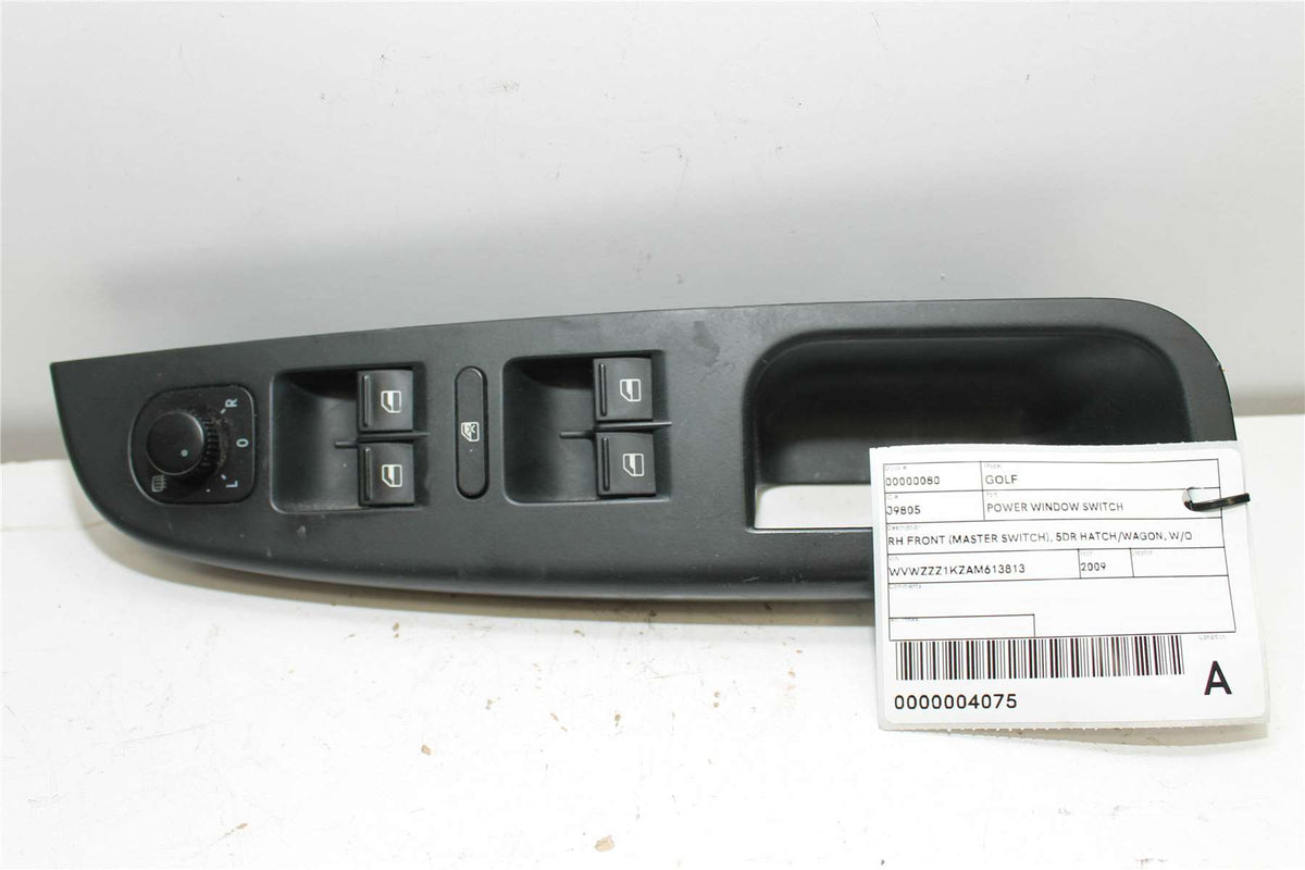 Used Volkswagen, Golf Power Window Switch Rh Front (Master Switch) 5Dr Hatch/Wagon W/O Chrome On Switches Type Gen 6 10/08 03/13 2009 – image 1 - All Good Parts