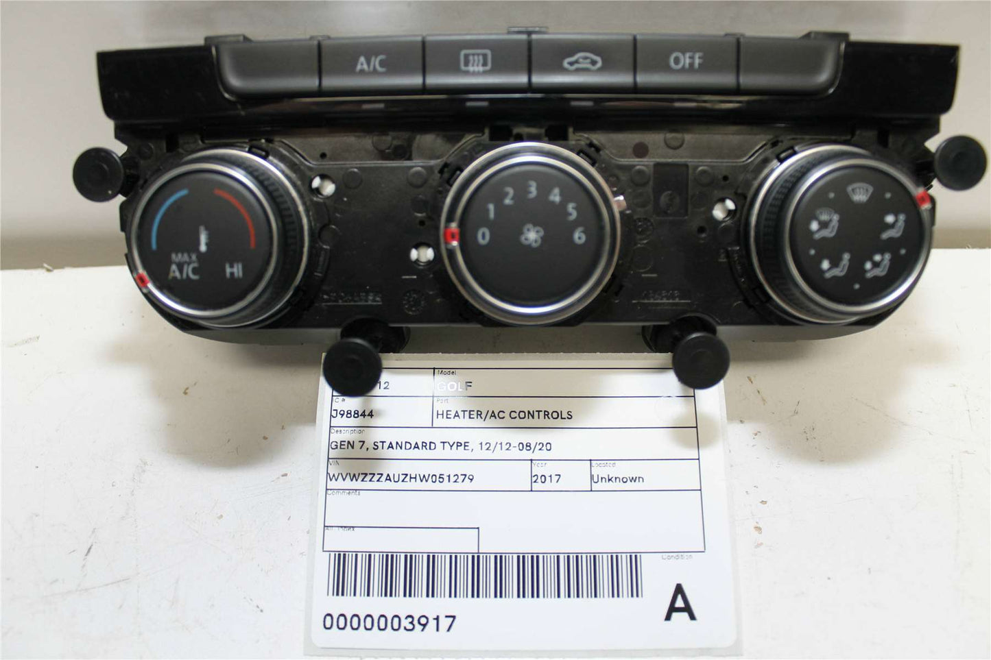 Volkswagen, Golf Heater/Ac Controls Gen 7 Standard Type 12/12 08/20