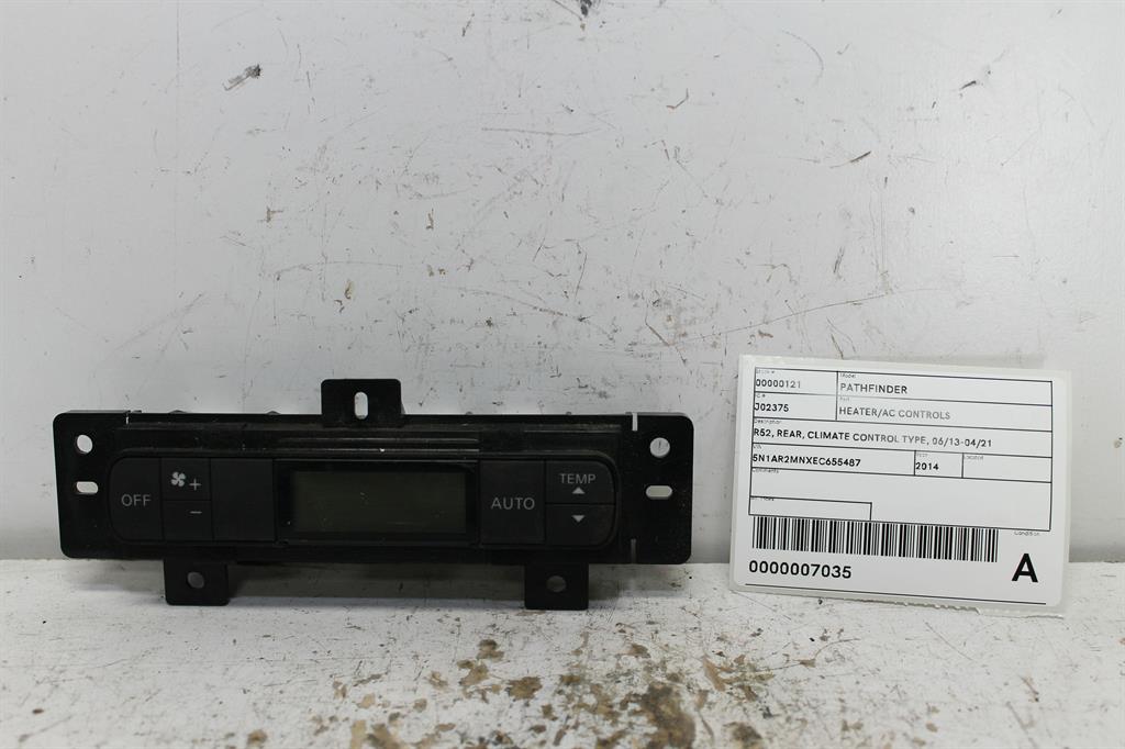 Used Nissan, Pathfinder Heater/Ac Controls R52 Rear Climate Control Type 06/13 04/21 2014 – image 1 - All Good Parts