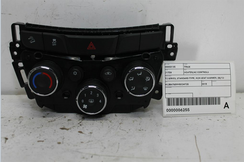 Holden, Trax Heater/Ac Controls Tj Series Standard Type Non Seat Warmer 08/13 12/20